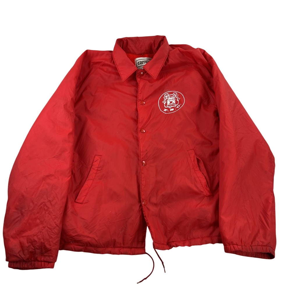 Vtg 80's Fresno State Bulldogs Campus Coach Jacket 46 Red Lined Nylon Snap USA